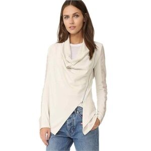 Blank NYC Cream Neutral Moto Asymmetrical Zip Cowl Neck Faux Leather Jacket